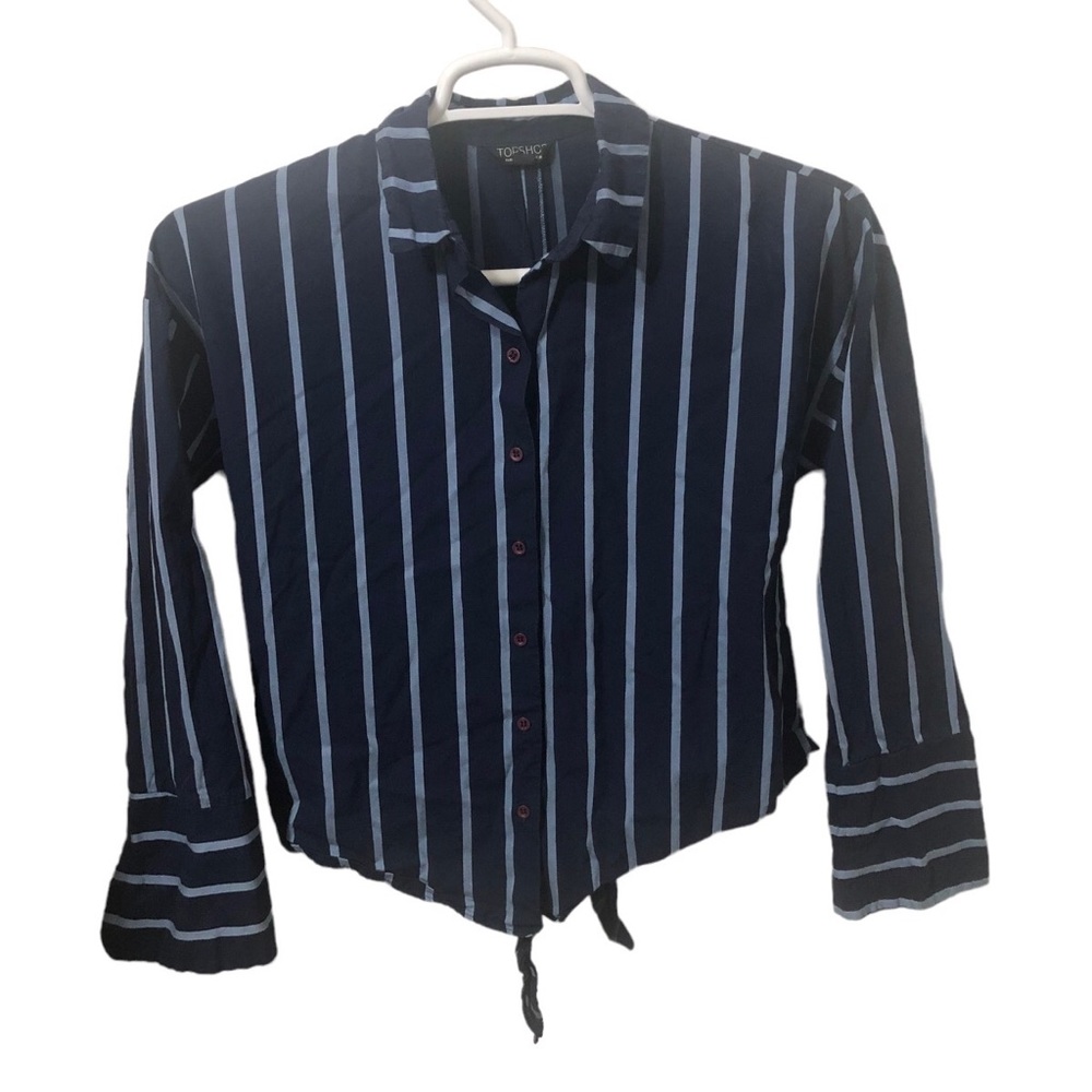 TOPSHOP blue striped button down open back size 4